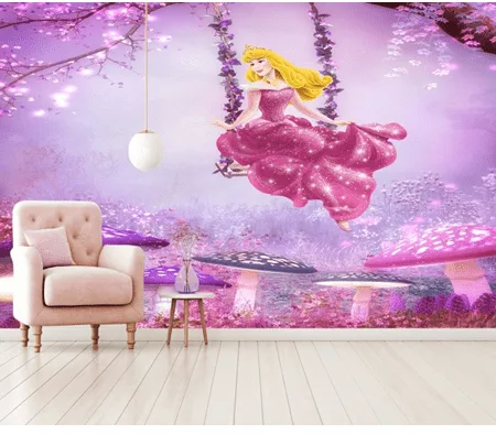 Customized Beautiful Princess Swing Wallcovering For Kids