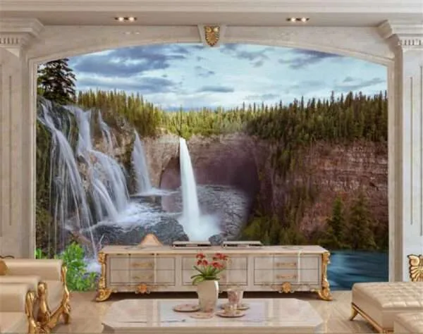 Top Stunning Latest Waterfall design 3D Customized Wallpaper - 26