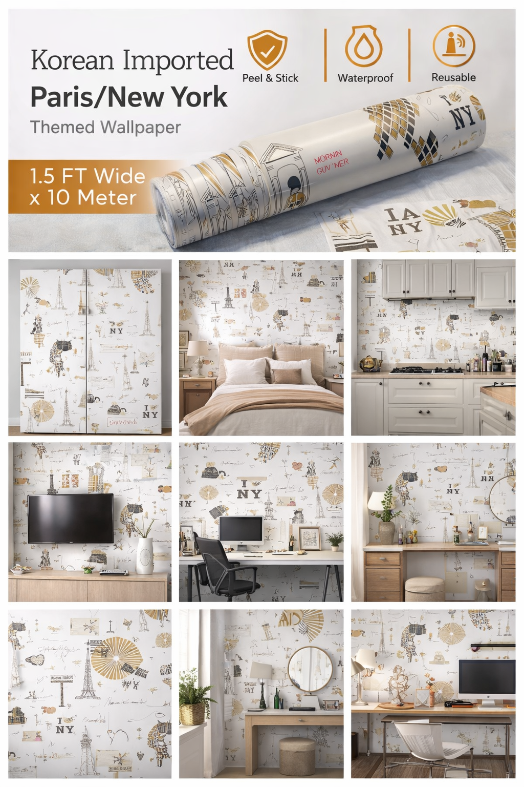peel and stick wallpaper self adhesive wallpaper roll New York theme wallpaper waterproof vinyl wallpaper modern wall decor wallpaper removable wallpaper for home wallpaper roll for living room DIY wall makeover wallpaper decorative wallpaper for bedroom city theme wallpaper design