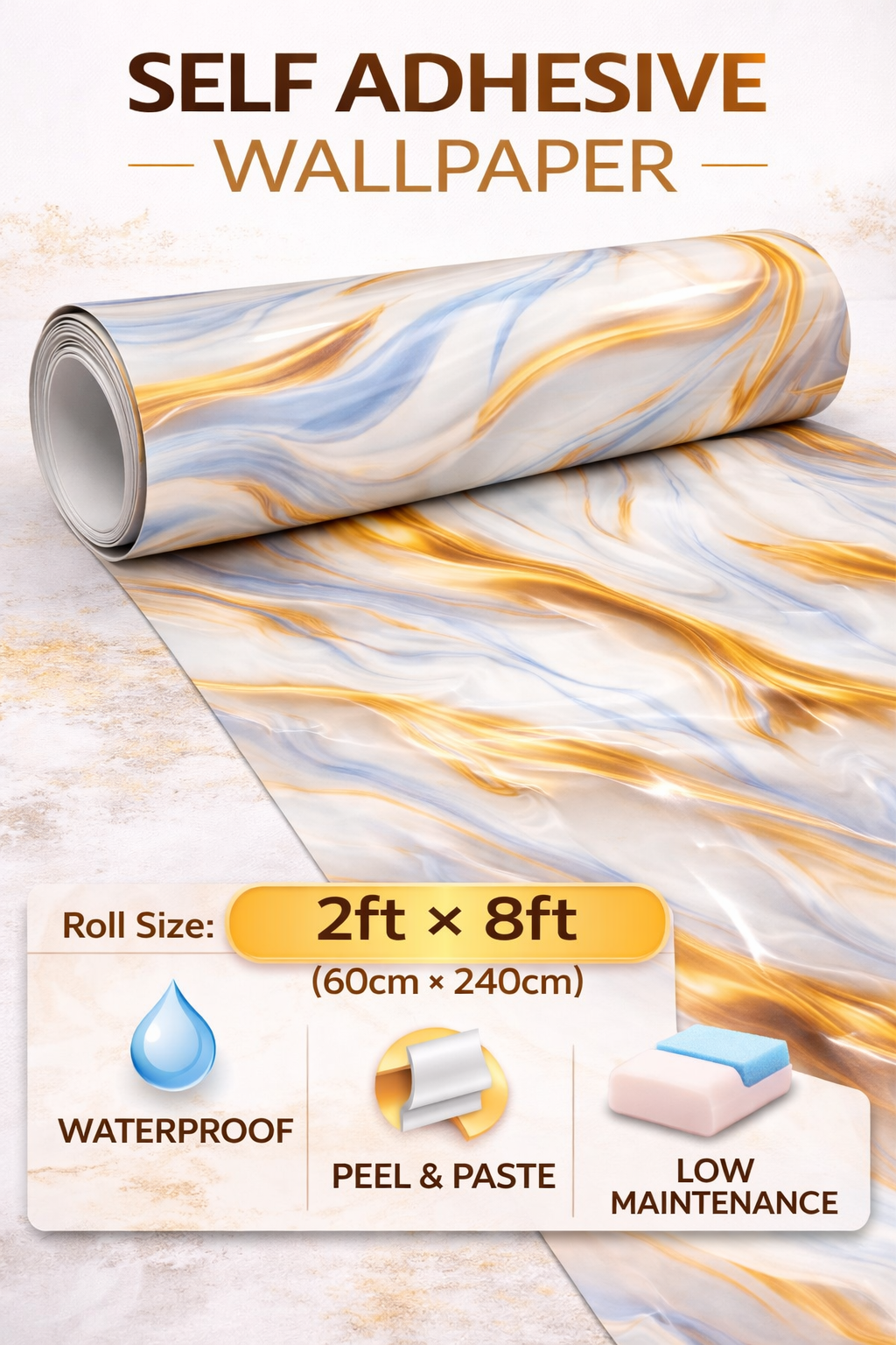 Irresistible Marble Texture Self Adhesive Wallpaper | Premium Peel & Stick Luxury Wall Covering (2ft x 8ft) - Image 4