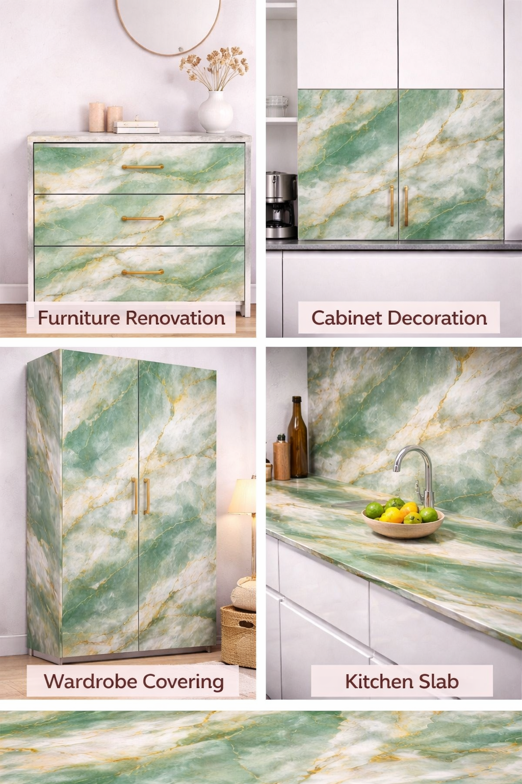 Luxury Green Marble Self Adhesive Wallpaper Roll (2x8 ft) | Waterproof Peel & Stick Wall Covering - Image 2