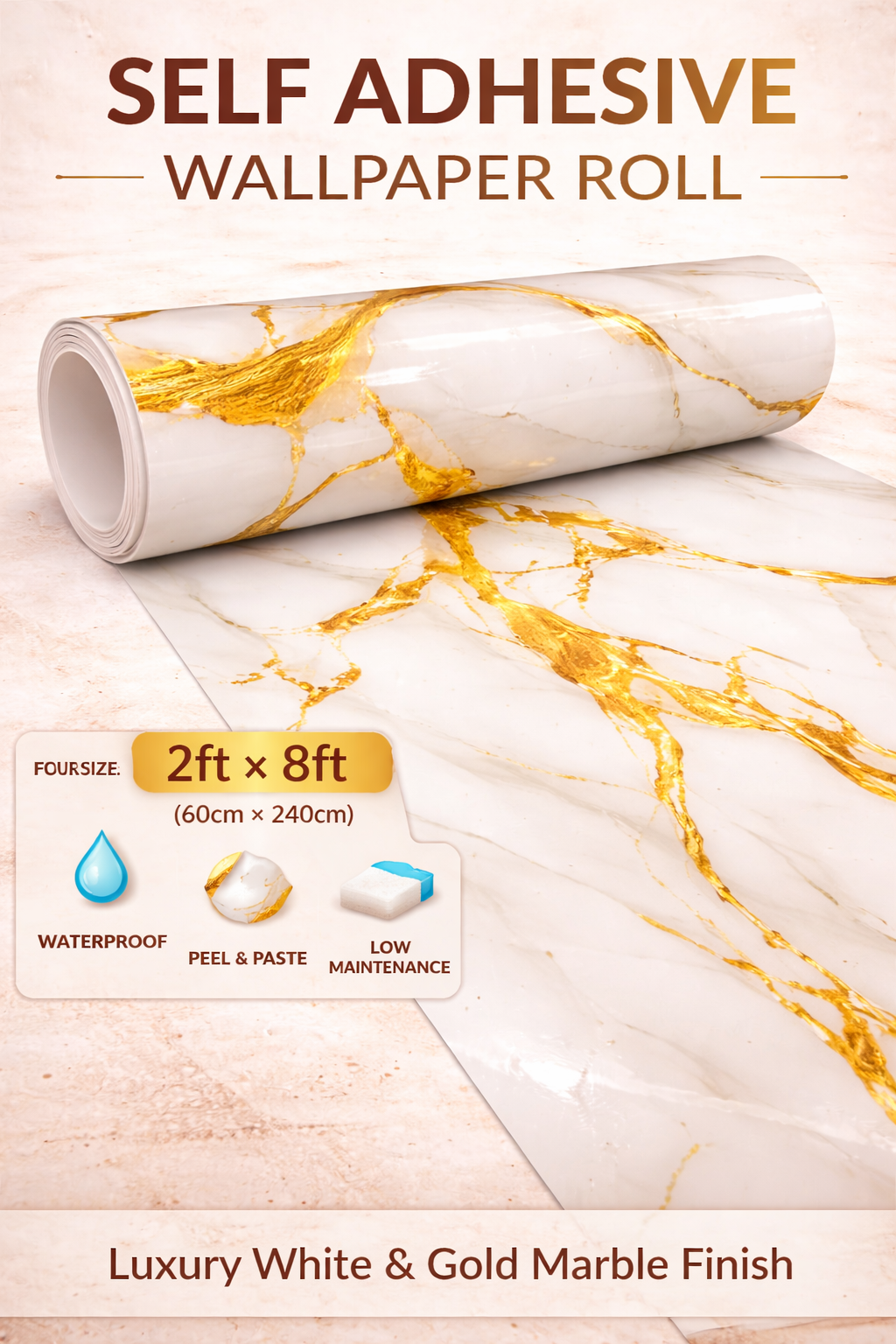 White Gold Marble Finish Wall Covering