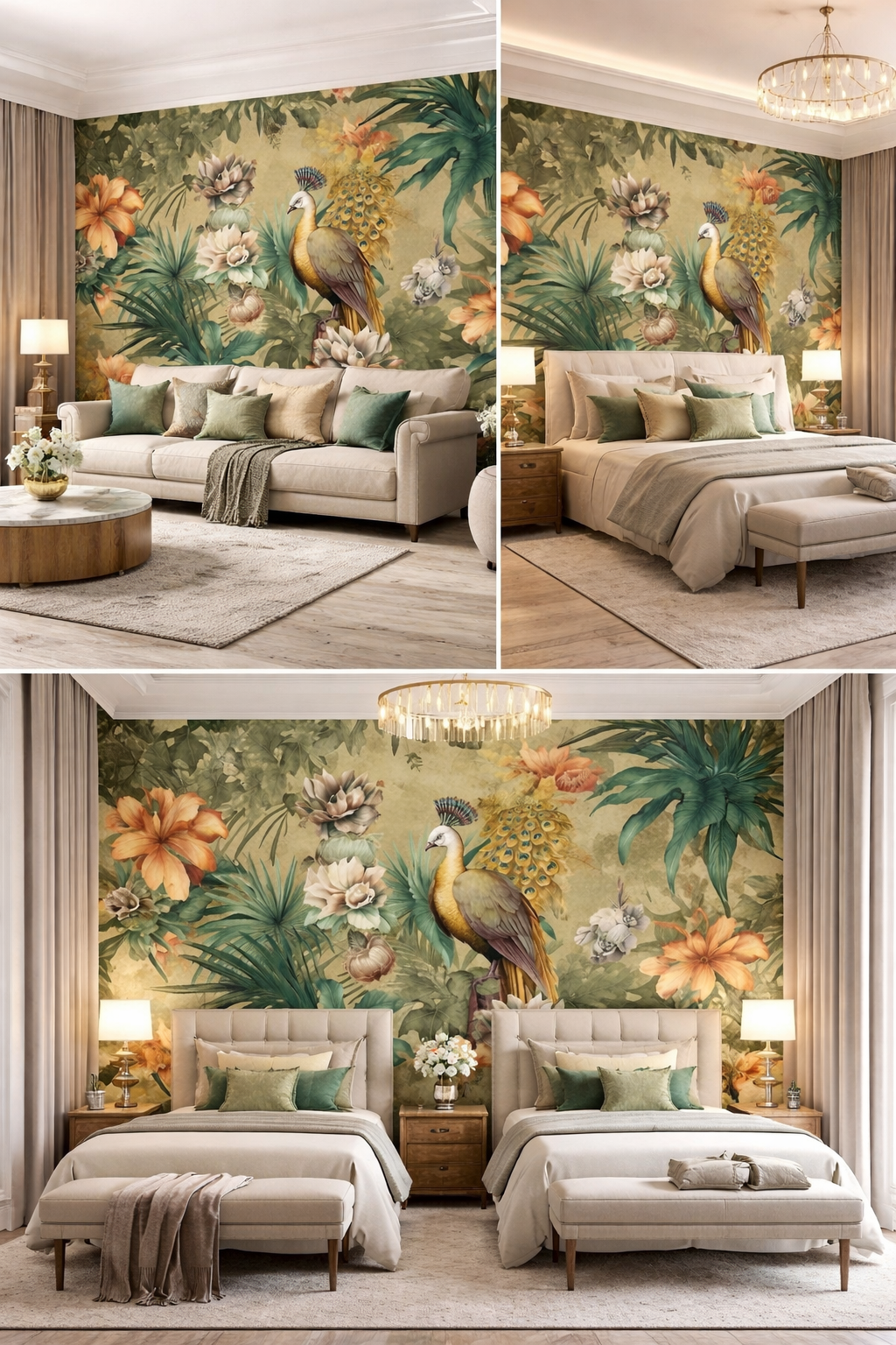 Luxury Tropical Peacock Floral Wallpaper | Elegant Customized Wall Covering Design - Image 2