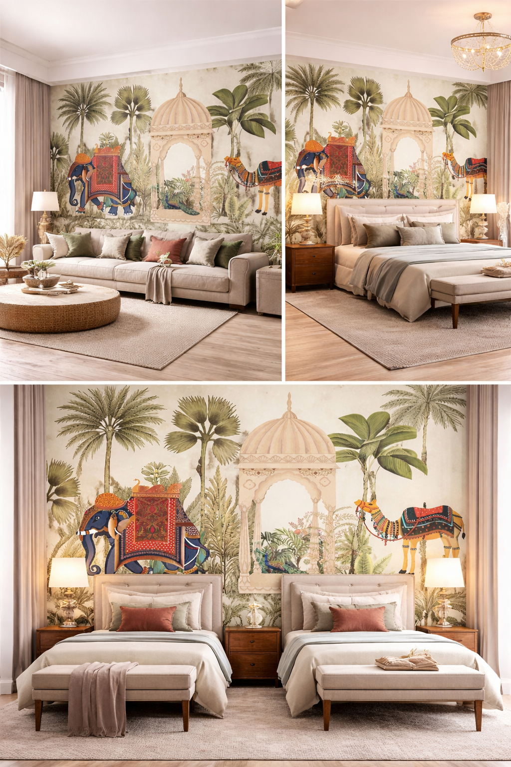 Royal Indian Safari Heritage Wallpaper | Elephant, Camel & Peacock Luxury Wall Design - Image 2
