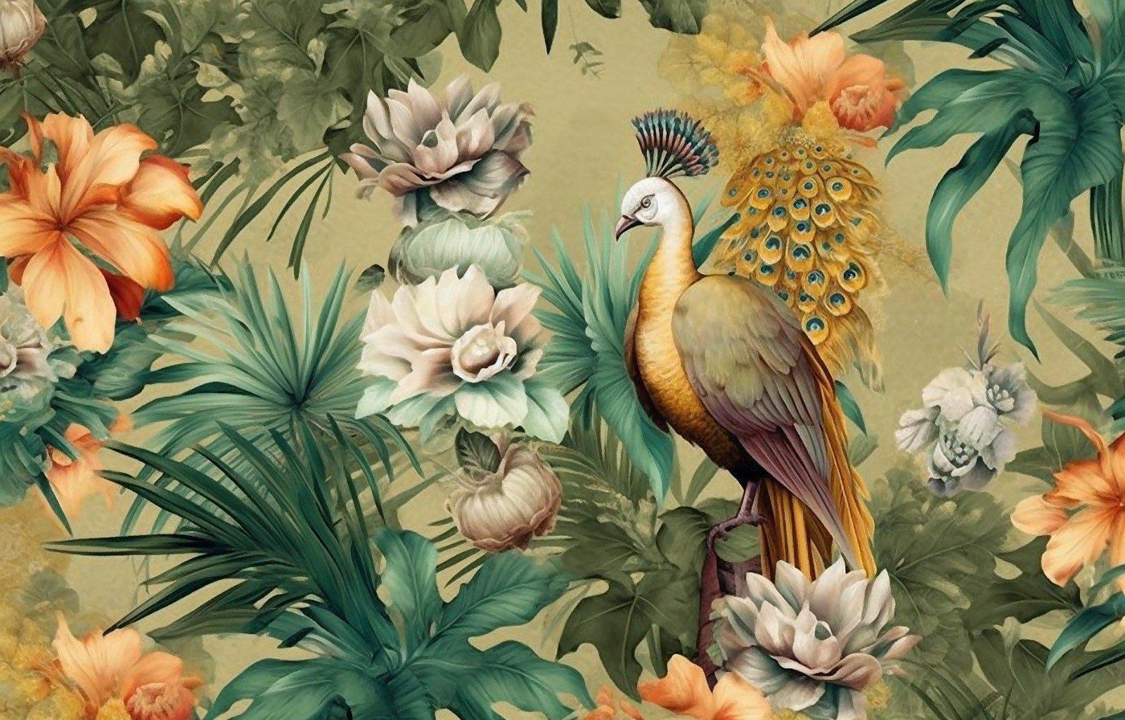 luxury peacock floral wallpaper design