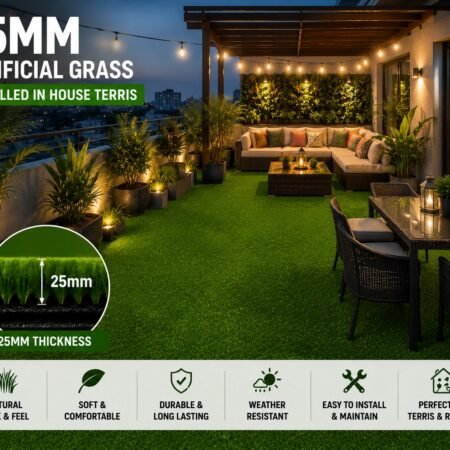 25MM Artificial Grass – Double Backing | 6.5 FT Standard Width