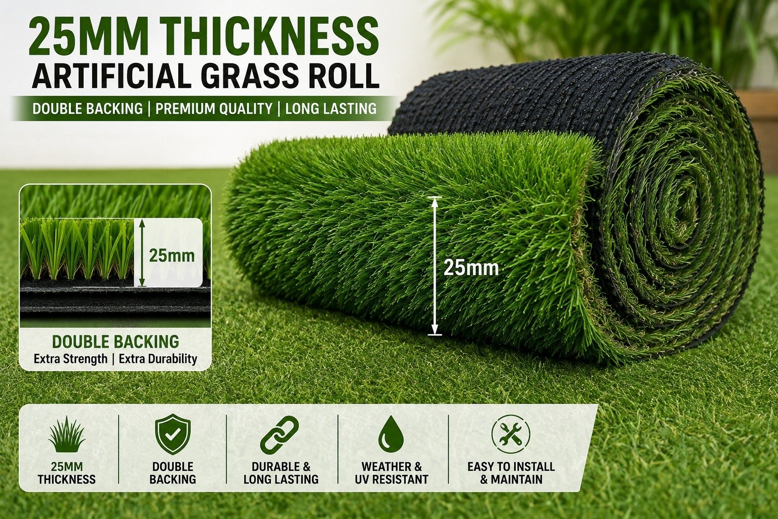 25MM Artificial Grass – Double Backing | 6.5 FT Standard Width - Image 5